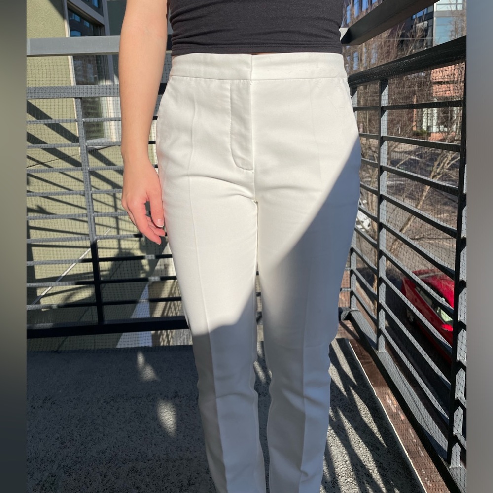 Basic Midrise White Work Pants with Stretch Band